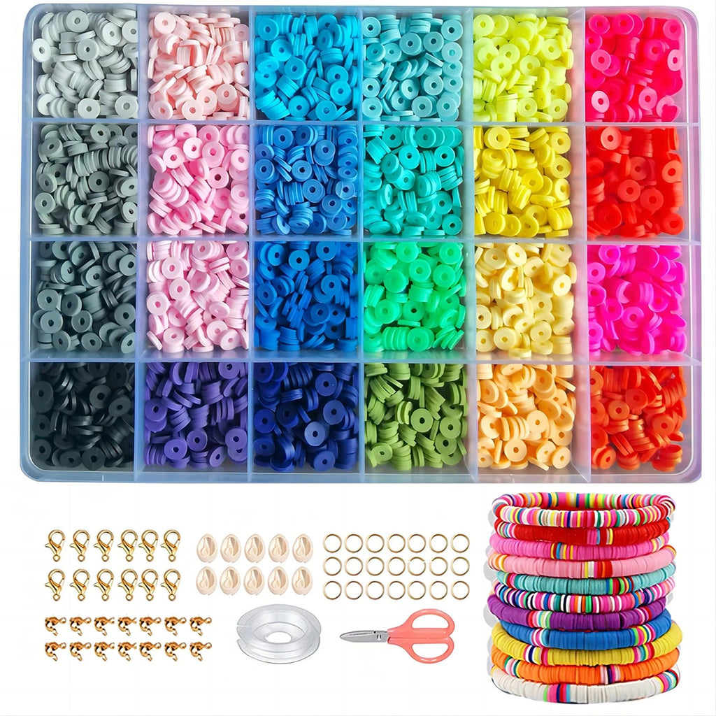 2400 pieces of polymer clay bead bracelet making kit, a variety of different combinations can be made with shell clasp lobster c