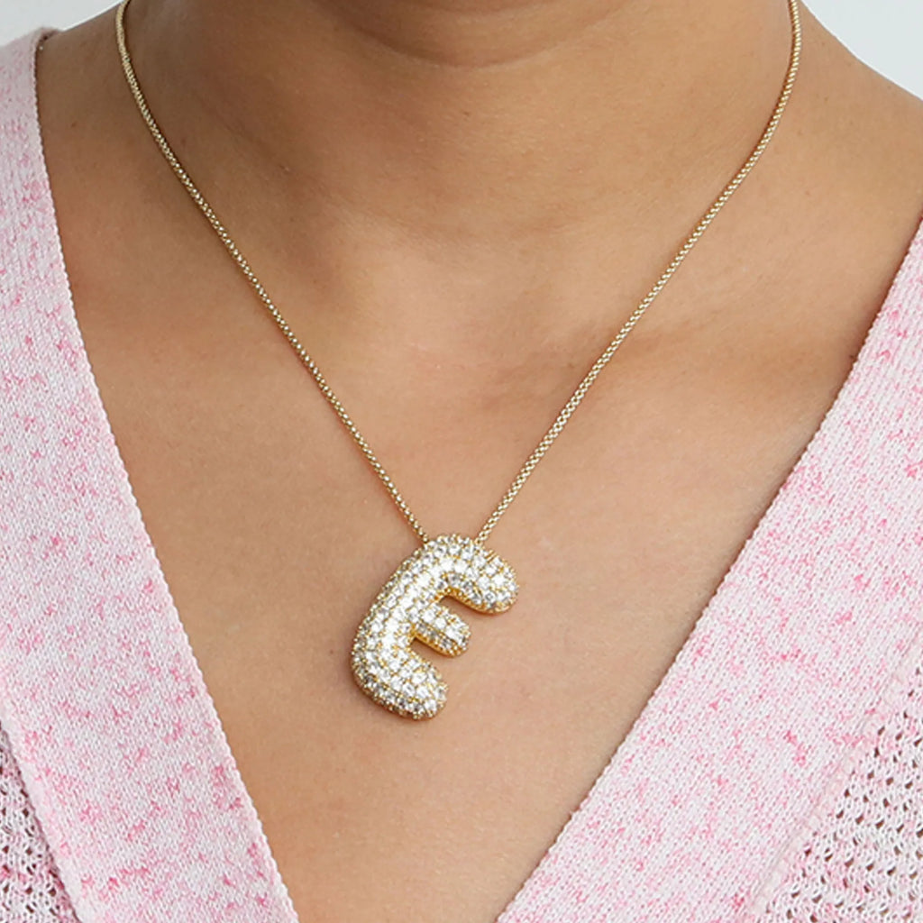 Luxury Cubic Zircon Balloon Initial Letters Charms Chain Necklaces for Women Men Bubble A-Z Alphabet Hip Hop Name Jewelry Gift