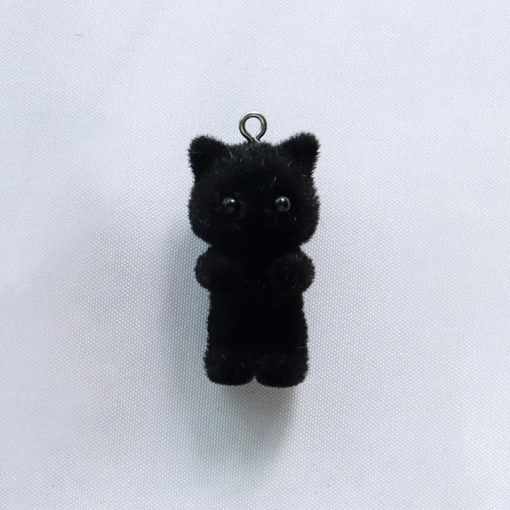 10pcs 3D Fluffy Flocking Animal Pendant Charms Kawaii Plush Cat Rabbit Rat Bear DIY Jewelry Crafts Make Keychain Miniature Doll