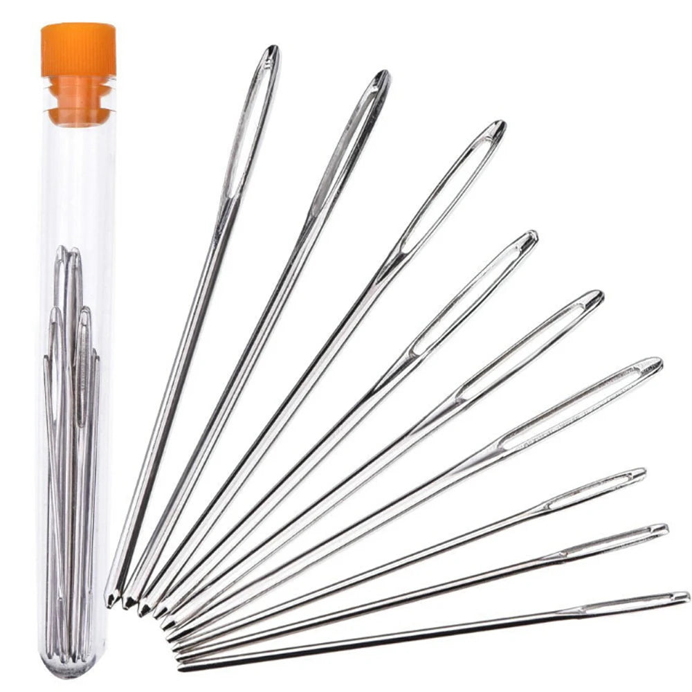 9pcs Large Eye Needles DIY Crafts Tools Stainless Steel Cross Stitch Knitting Yarn Sewing Hand Crochet Hook Set Kit