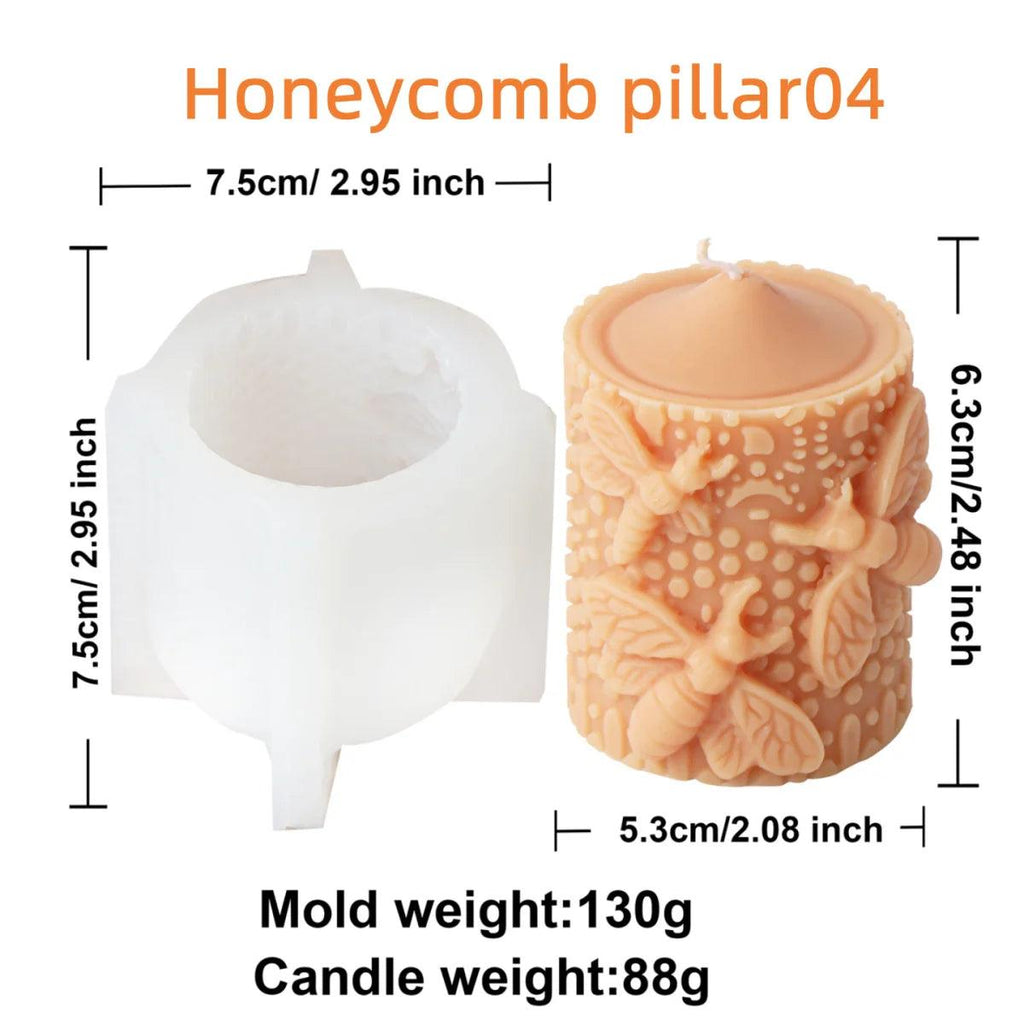 3D Bee Honeycomb Column Pillar Candle Molds Beehive Silicone Mould for Homemade Beeswax Aromatherapy Craft Soap Plaster Mold