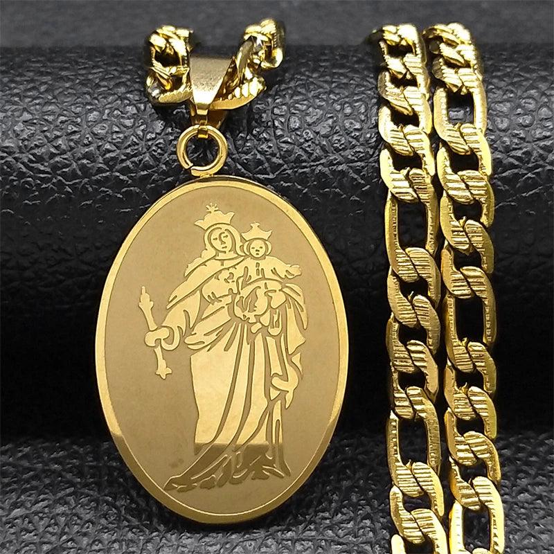 Classic Virgin Mary Pendant Necklace for Women Men Stainless Steel Gold Plated Catholic Mother Mary Necklaces Jewelry NZZZ140S05