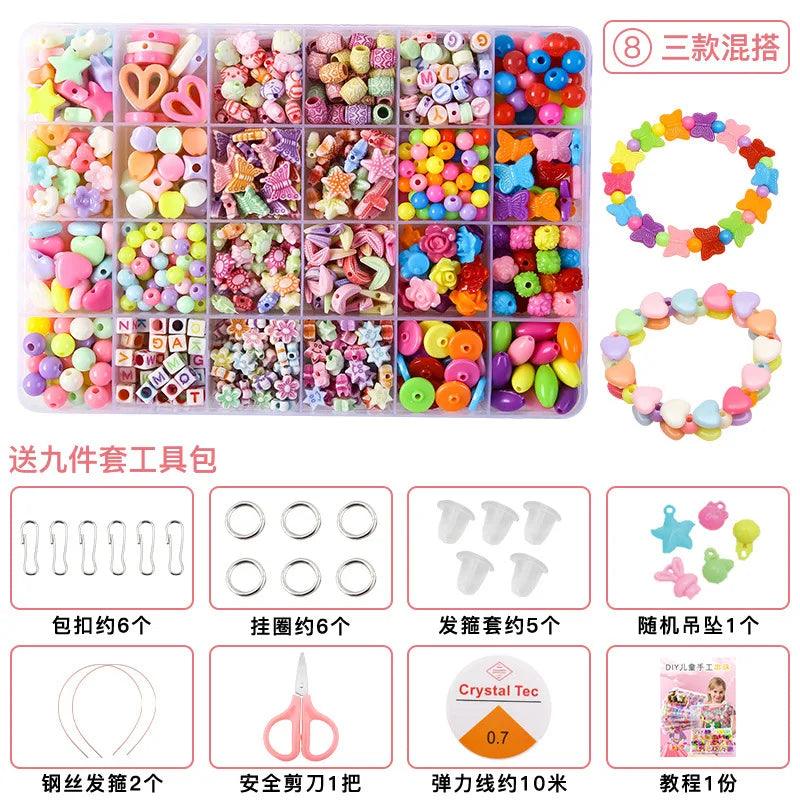 500pcs DIY Handmade Beaded Children's Toy Creative Loose Spacer Beads Crafts Making Bracelet Necklace Jewelry Kit Girl Toy Gift