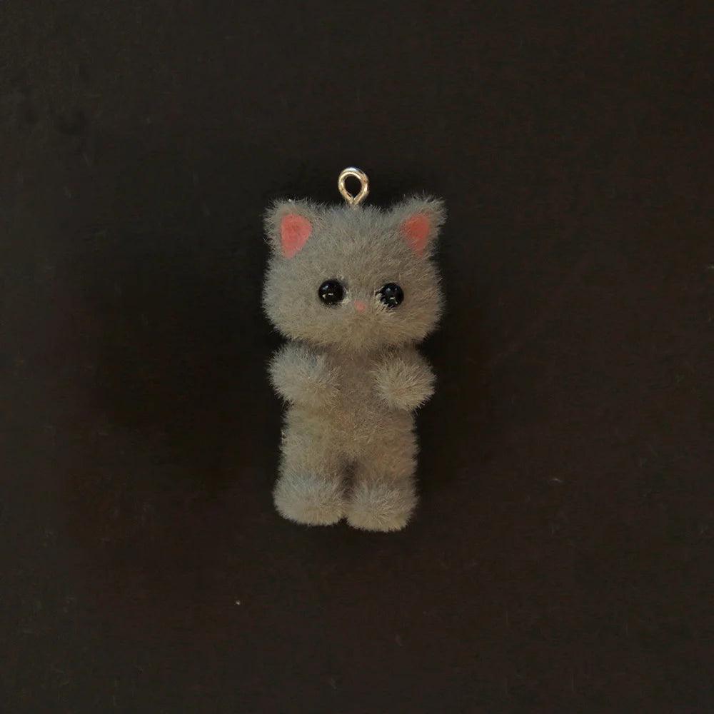 10pcs 3D Fluffy Flocking Animal Pendant Charms Kawaii Plush Cat Rabbit Rat Bear DIY Jewelry Crafts Make Keychain Miniature Doll