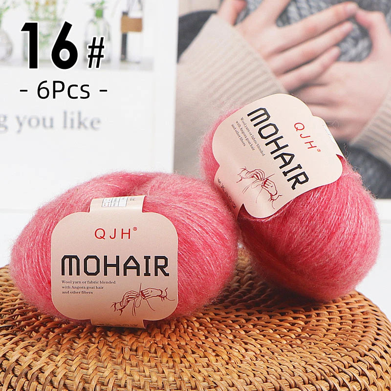6PCS Soft Mohair Yarn Knitting Angora Yarn for DIY Projects Fluffy Lace Yarn for Sweaters Scarves and Shawls 25g Each