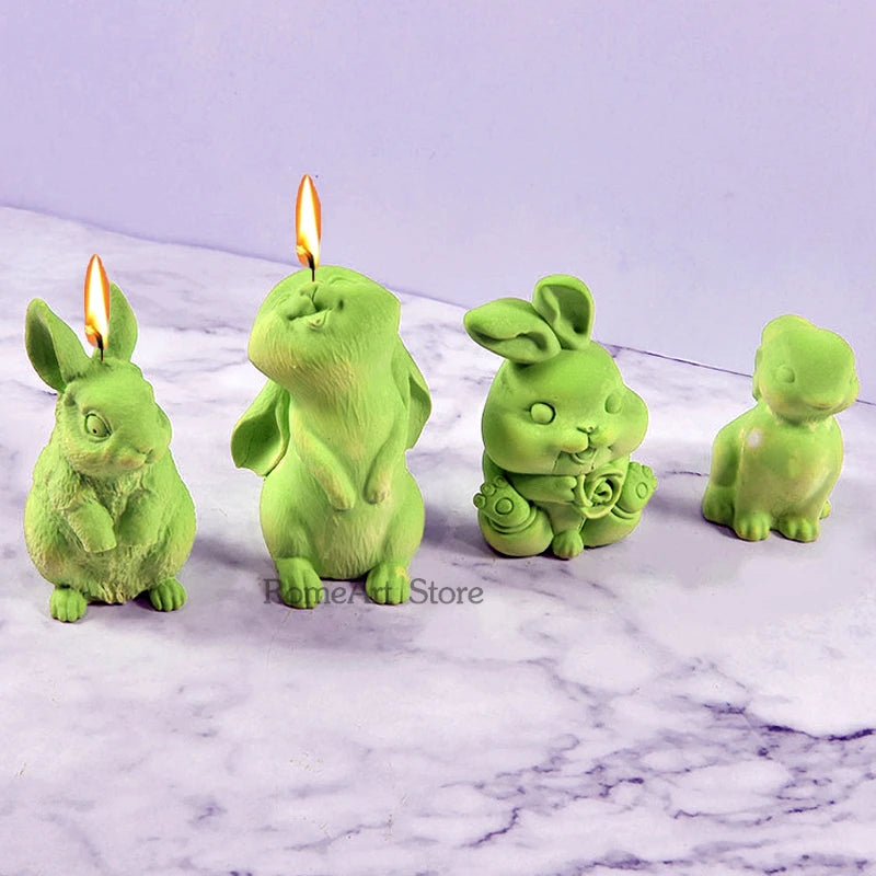 2024 Easter Rabbit Silicone Candle Mold DIY Cute Animal Chocolate Decoration Gypsum Soap Resin Crafts Casting Molds Party Gift