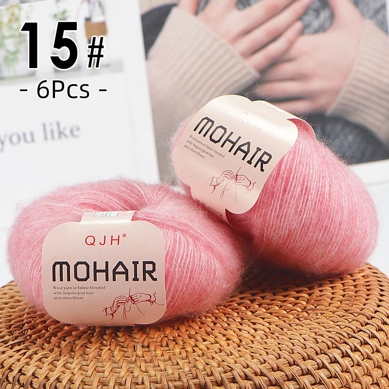 6PCS Soft Mohair Yarn Knitting Angora Yarn for DIY Projects Fluffy Lace Yarn for Sweaters Scarves and Shawls 25g Each