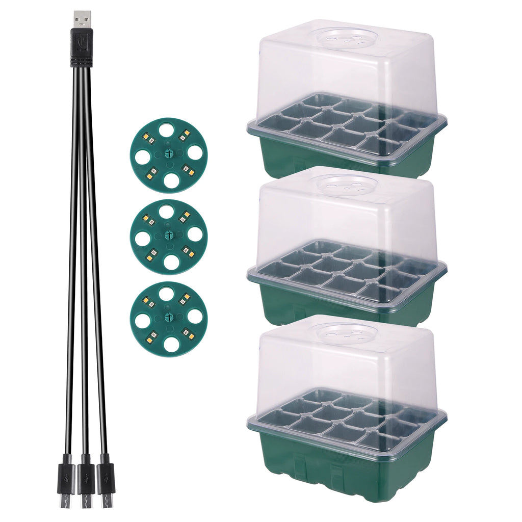 6/12 Cell Higher Cover Nursery Tray Box with Growing light Seedling Germination Planting Pot Full Spectrum LED Growth Promotion
