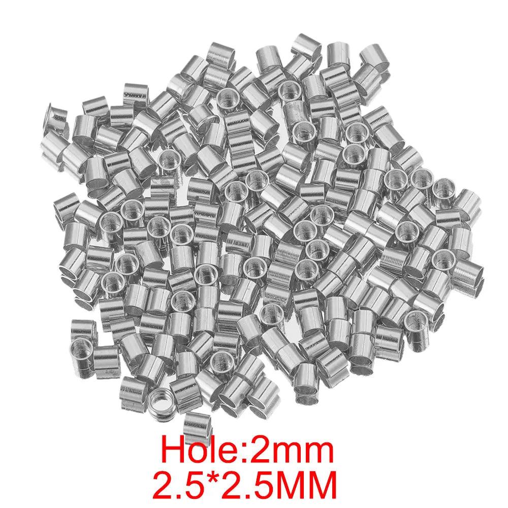 100-200pcs Stainless Steel Tube Crimp Beads Tiny Stopper Spacer Bead Cord End Caps for DIY Jewelry Craft Making Supplies