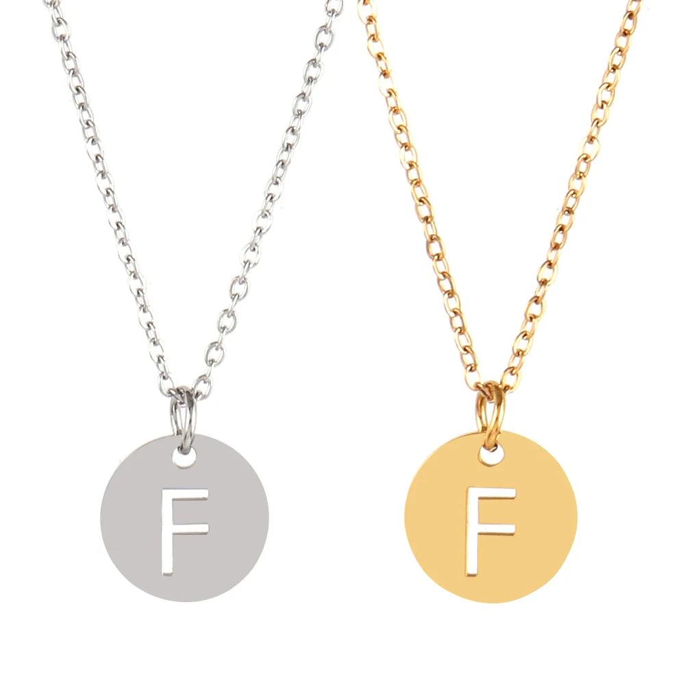 Stainless Steel A-Z 26 Initials Name Necklace Alphabet Round Pendant Letter Necklaces For Women Choker Jewelry Gifts Wholesale