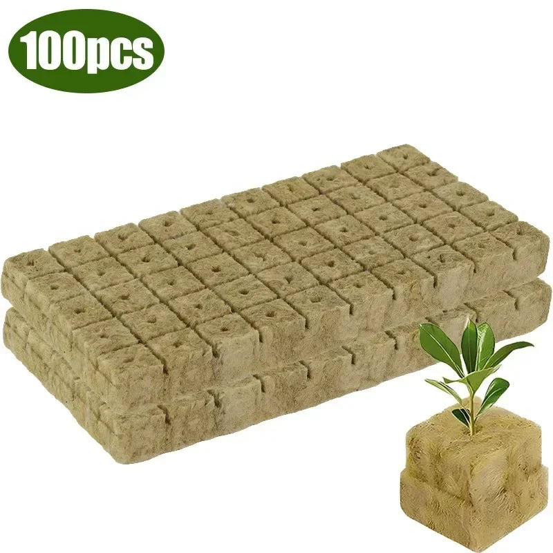 50/300pcs Stonewool Hydroponic Grow Media  Cube Soilless Substrate Seeded Rockwool Plug Seedling Planting Block Garden Supplies