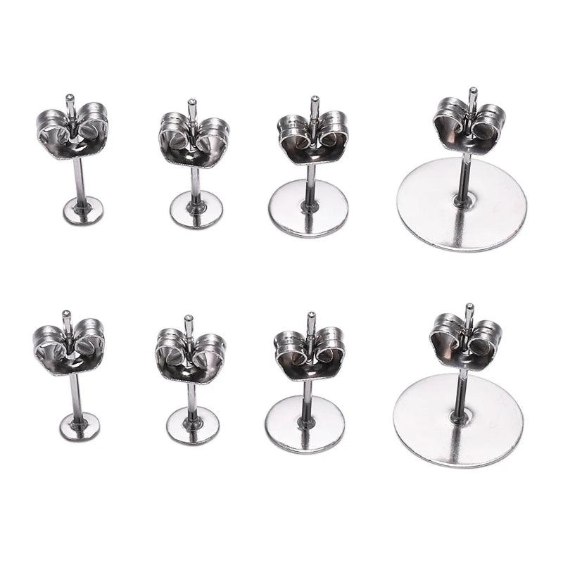 100pcs/lot Gold Stainless Steel Blank Post Earring Studs Base Pins With Earring Plug Findings Ear Back For DIY Jewelry Making