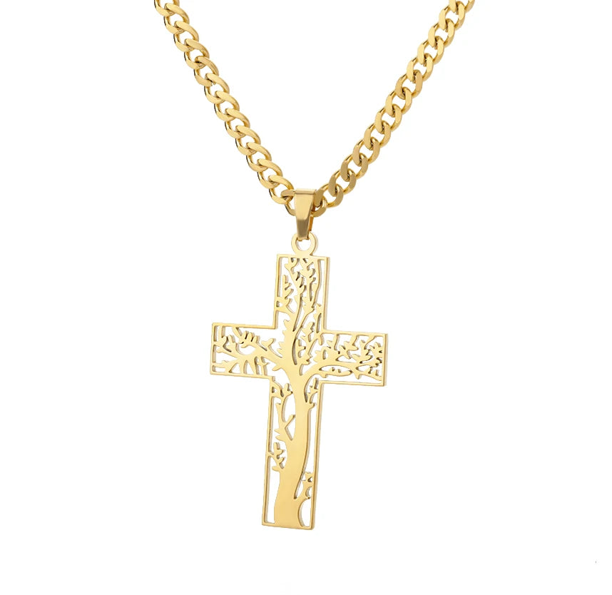 Goth Cross Jesus Pendant Necklace for Women Stainless Steel Luxury Necklace Trend Couple Jewelry collares mujer free shipping