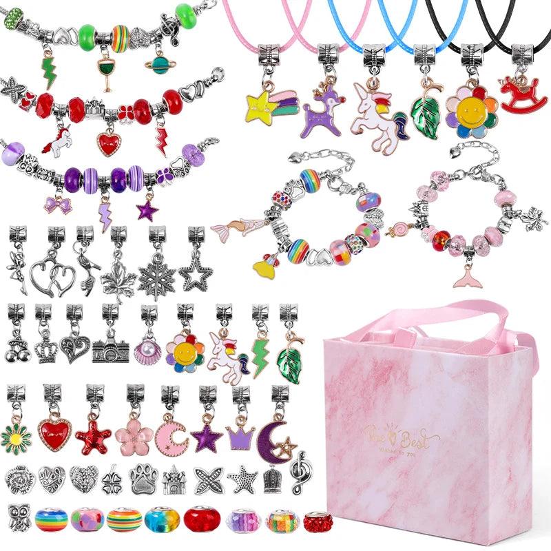 DIY Bracelet Making Kit Jewelry Making Accessories Kit with Beads, Pendant Charms, Bracelets and Necklace String for Girls