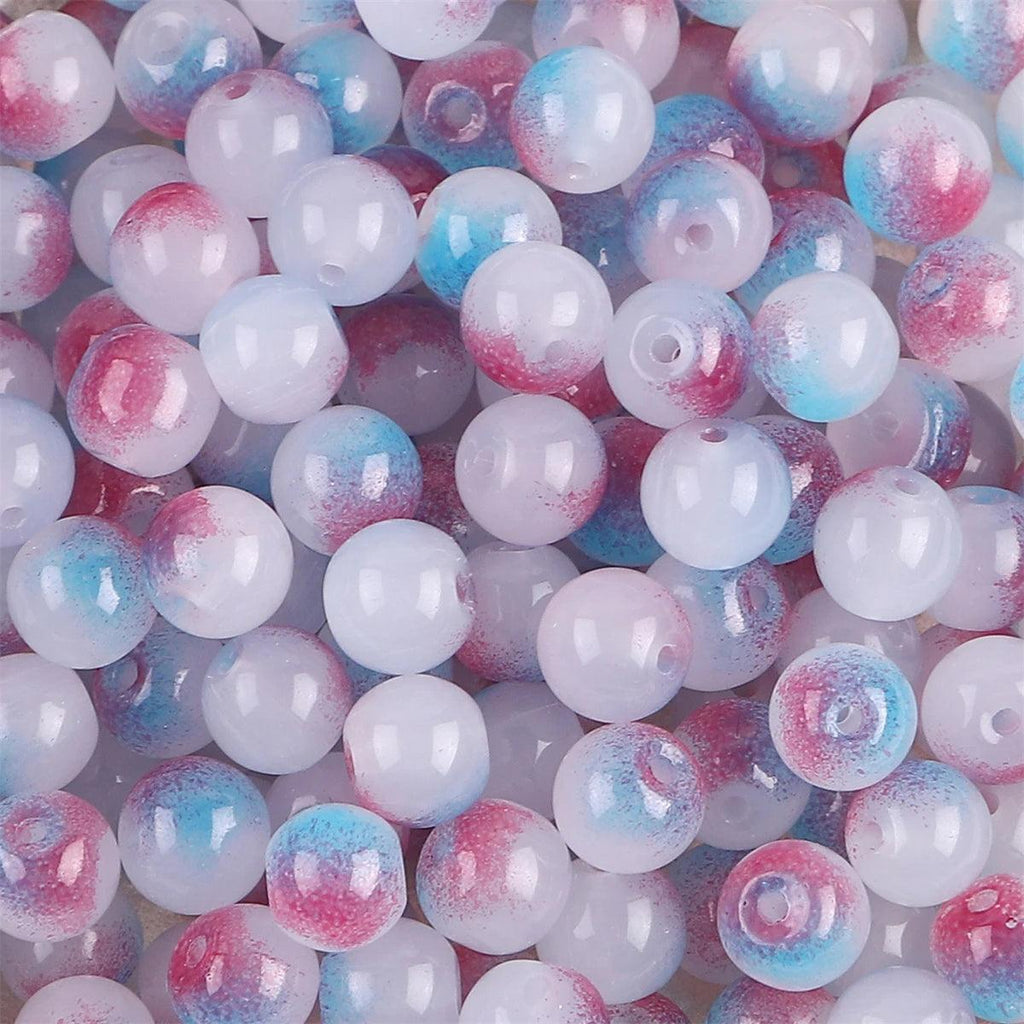 50pcs 8mm Glass Imitation Jade Bead Gradient Double Color Round Bead Handmade DIY Bracelet Necklace Jewelry Making Loose Bead Ma