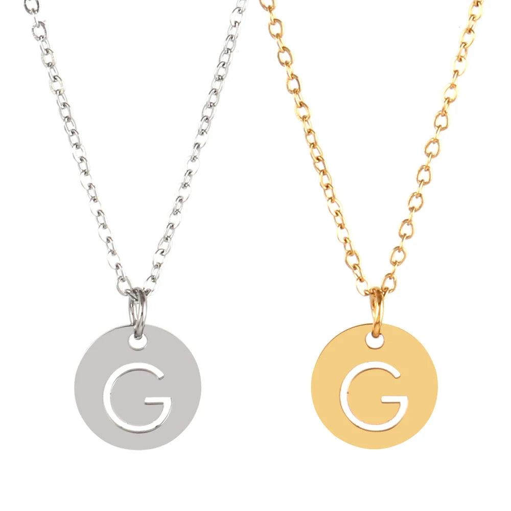 Stainless Steel A-Z 26 Initials Name Necklace Alphabet Round Pendant Letter Necklaces For Women Choker Jewelry Gifts Wholesale