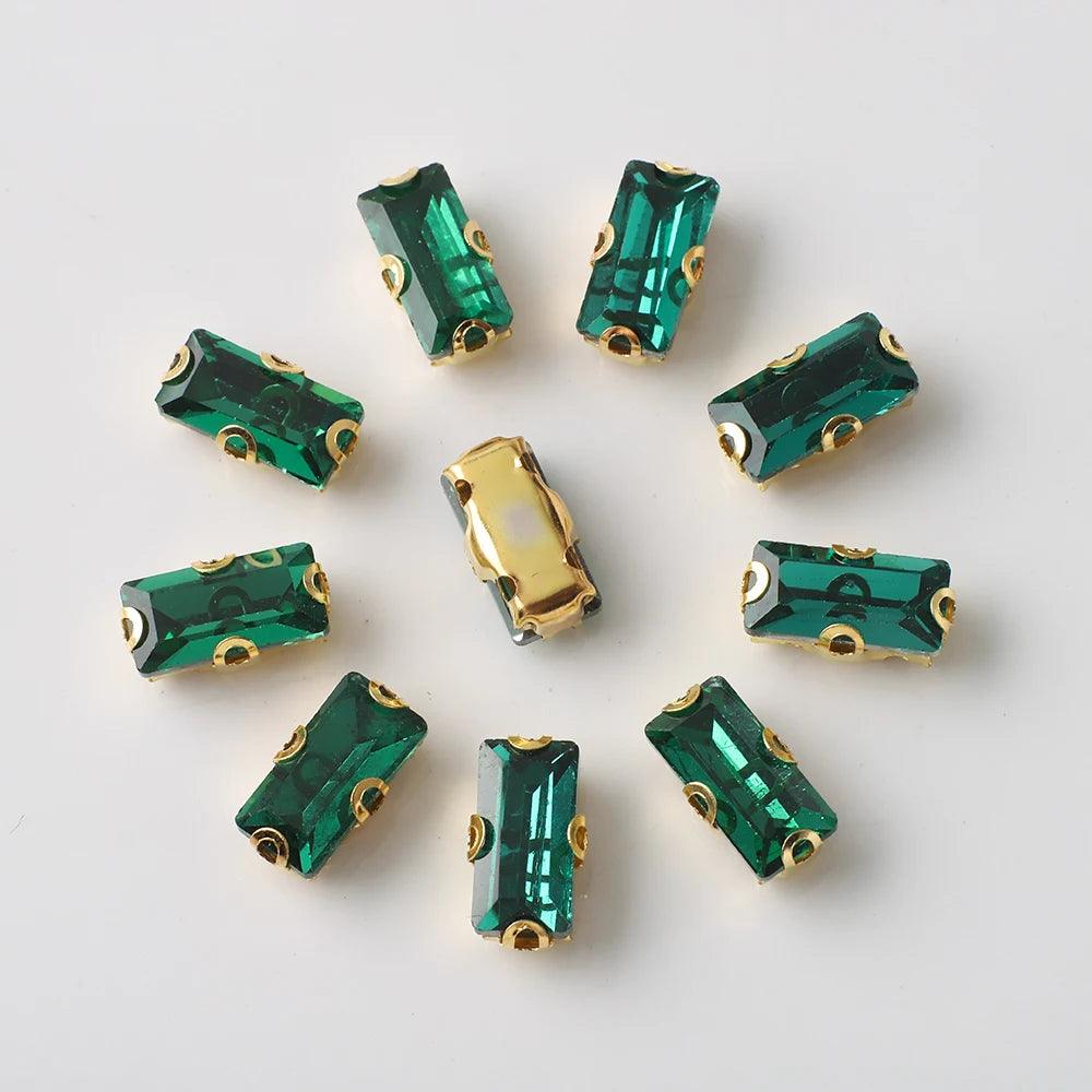 20Pcs Rectangular Gold Edged Glass Rhinestones With Claw Seams On Crystal Stones For Customized Clothing Decoration Diamond Seam