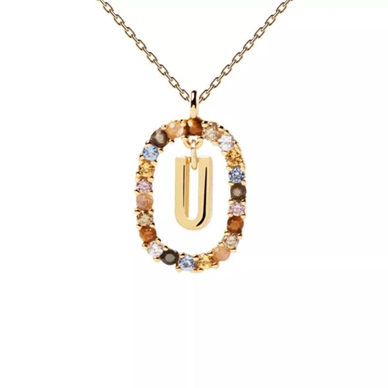 Fashion Hot Creative A-Z Letter Pendant Necklace For Woman Color Jewelry Sweet and Versatile Adjustable Chain Lobster Clasp