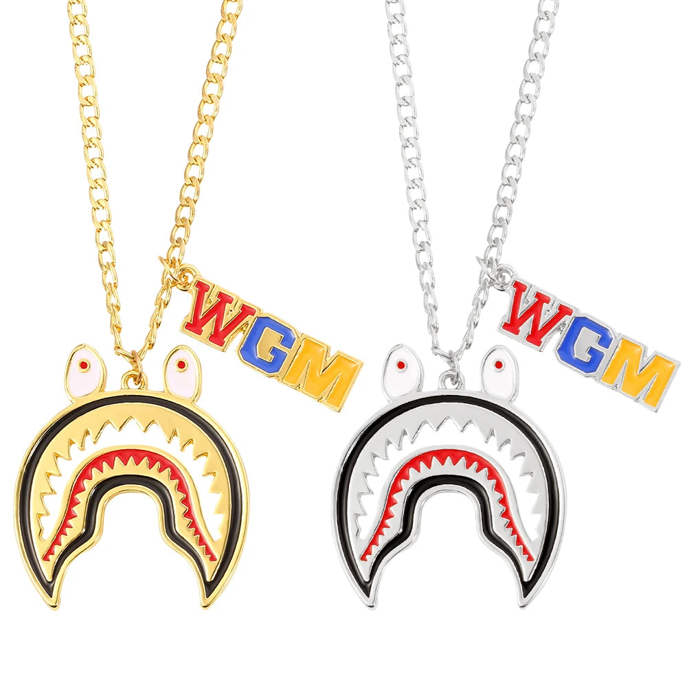 Hip hop Big Shark Necklace Pendant Men StreetFashion Trendy WGM letter Chain Necklace Man Rapper Jewelry gift