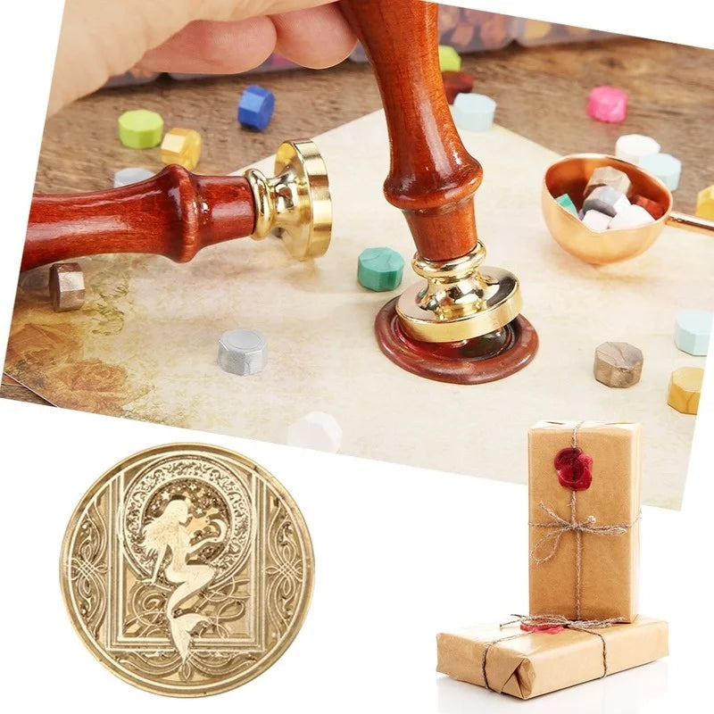 1 Set 3CM Wax Seal Stamp Star Sky Series Wax Stamp Swan Mermaid Flying Dragon Sealling Wax Wood Handle Tool