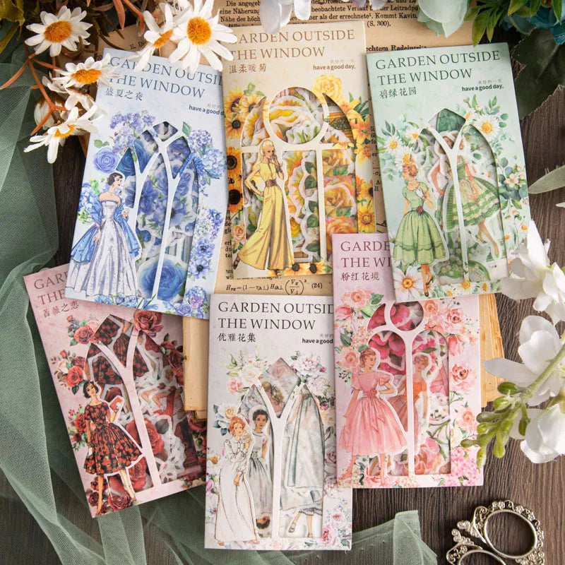 JIANQI Window Sill Garden Sticker pack 30pcs Fresh Flower Character Romance daisy hand account Decoration Scrapbooking Material