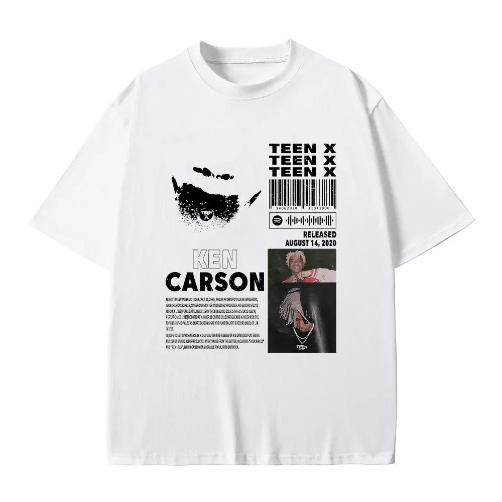 Rapper Ken Carson Music Album Graphic T-Shirt with Playboi Carti Opium Print for Men and Women Hip Hop Oversized Streetwear
