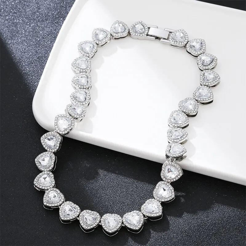 Hip Hop Heart Shape Cubin Chain Necklace Gold Plated Silver Color Necklace For Men Full Crystal Stone Iced Out Men Jewelry