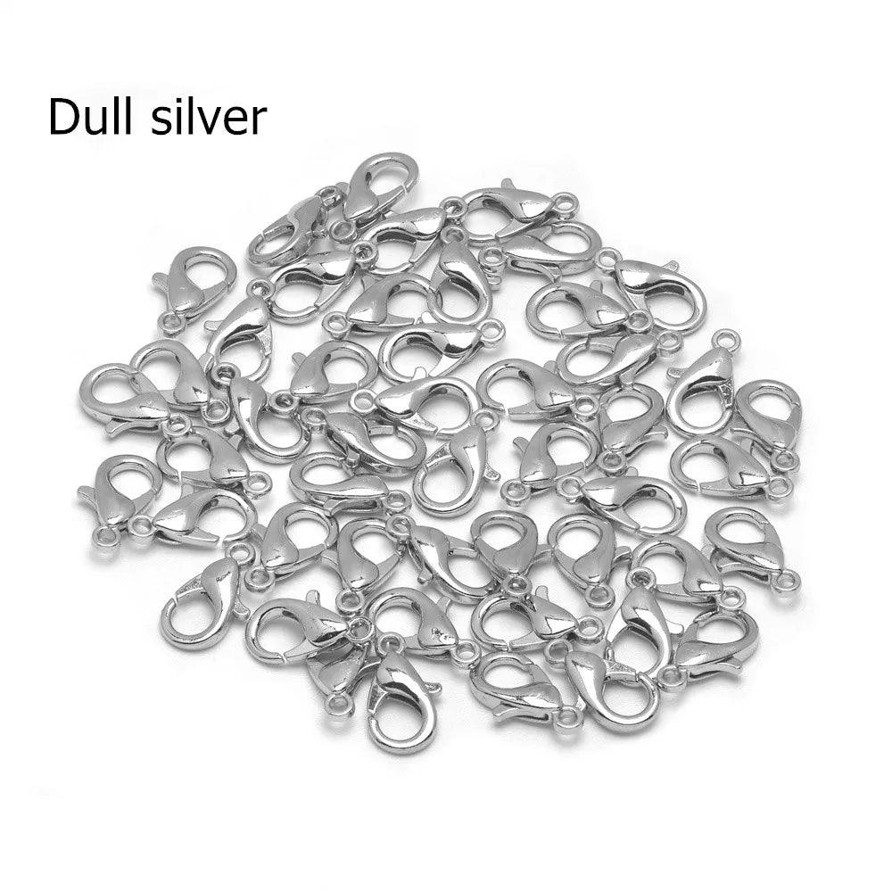 50Pcs 10 12 14 16 18 21mm Lobster Clasps Silver Plated Lobster Claw Clasps For Bracelet Necklace Jewelry Making Findings