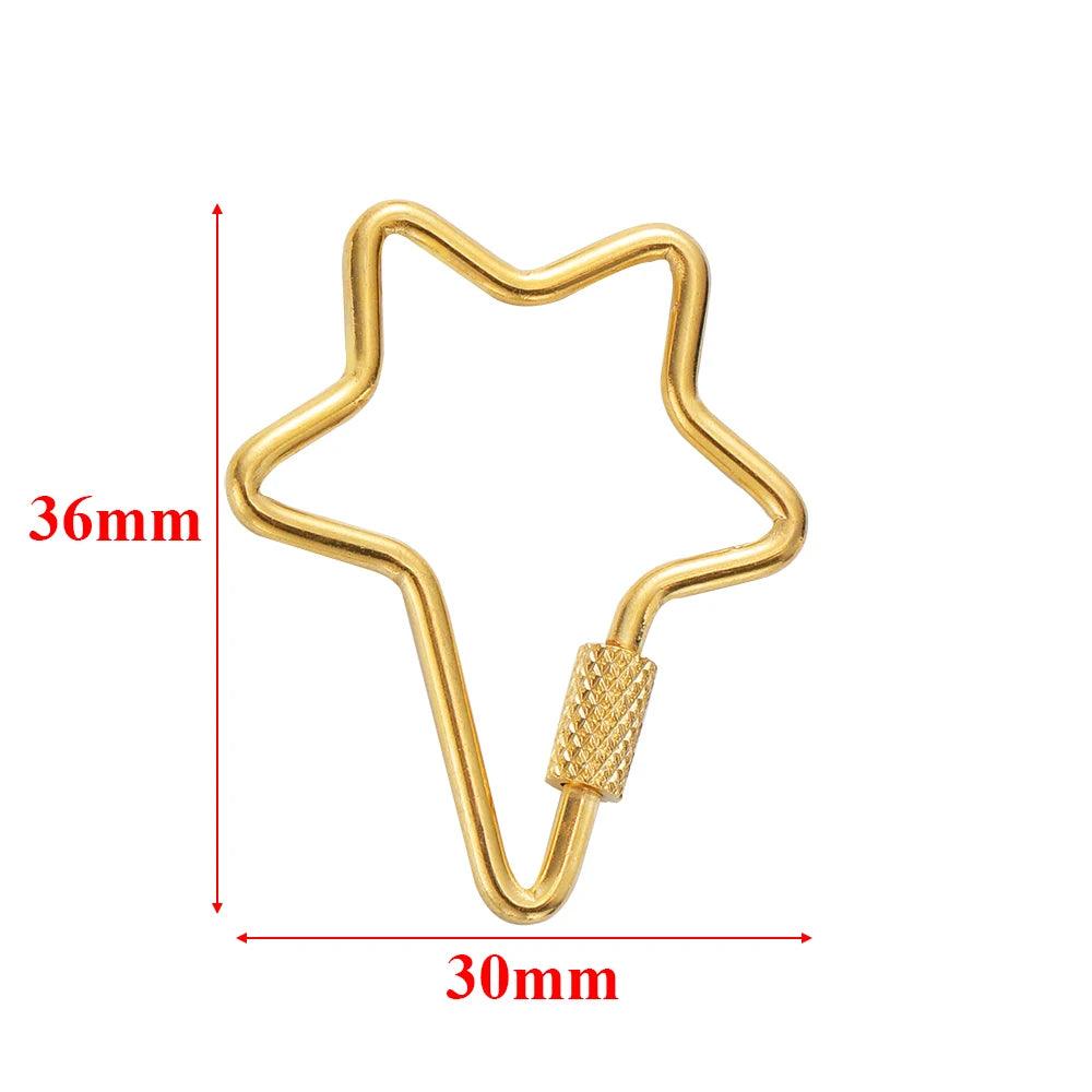 4pcs Stainless Steel Gold Heart Star Screw Locking Clasps Big Carabiner Hooks for DIY Necklace Bracelet Keychain Making Supplies