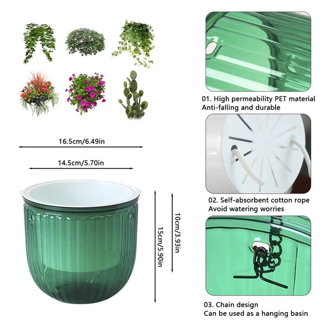 2Pcs Flowerpot Self Absorbing Water Hanging Planter Thickened Premium Planter Hydroponic Soil Cultivation Lazy Flower Pot Garden