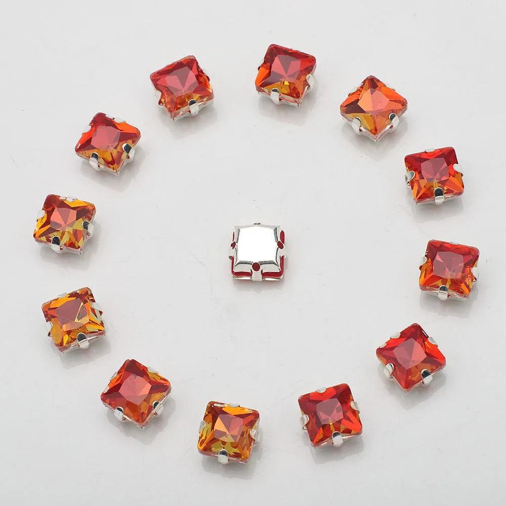 New 8MM 20pcs Square Crystal Buckle Four Hole Claw Drill Edge Hand Sewn Drill DIY Jewelry Accessories, Wedding Dress Materials