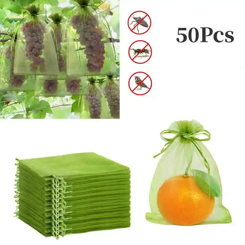 50pcs Fruit Protection Bags Anti-Bird Garden Netting Bags Strawberry Grapes Mesh Bag Plante Vegetable Netting Cover Garden Tool