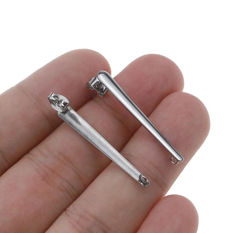 10pcs Stainless Steel Long Tube Stud Earrings Posts with Loop Strip Pendant Connector for DIY Earrings Jewelry Making Supplies