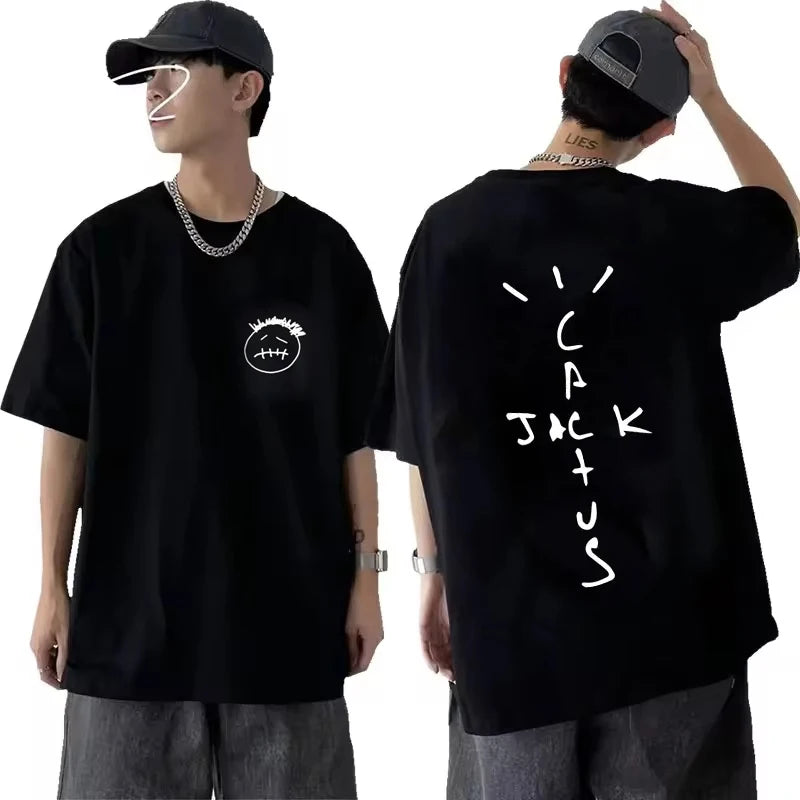 Rapper Cactus Jack Music Album T Shirts Men Fashion Hip Hop T Shirt Casual 100% Cotton Short Sleeve T-shirt Oversized Tops