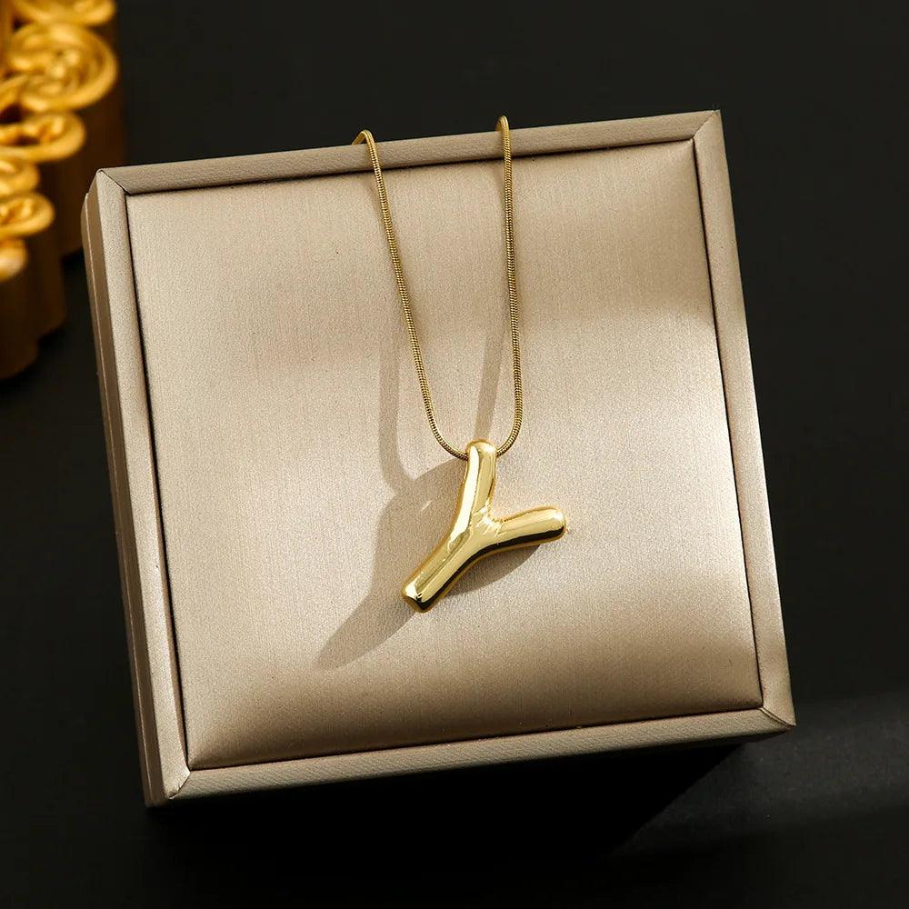 Hot Sale Stainless Steel 26 English Alphabet Necklace Pendant All-match Simple Clavicle Chain Jewelry