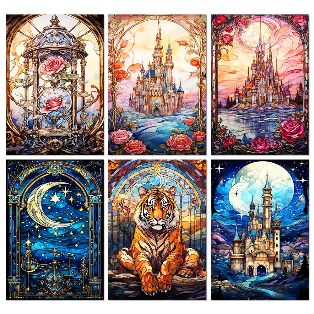 Flower Castle Diamond Painting House Moon Cartoon Diamond Mosaic Embroidery Cross Stitch Kit DIY Hobbies Wall Decoration Gift