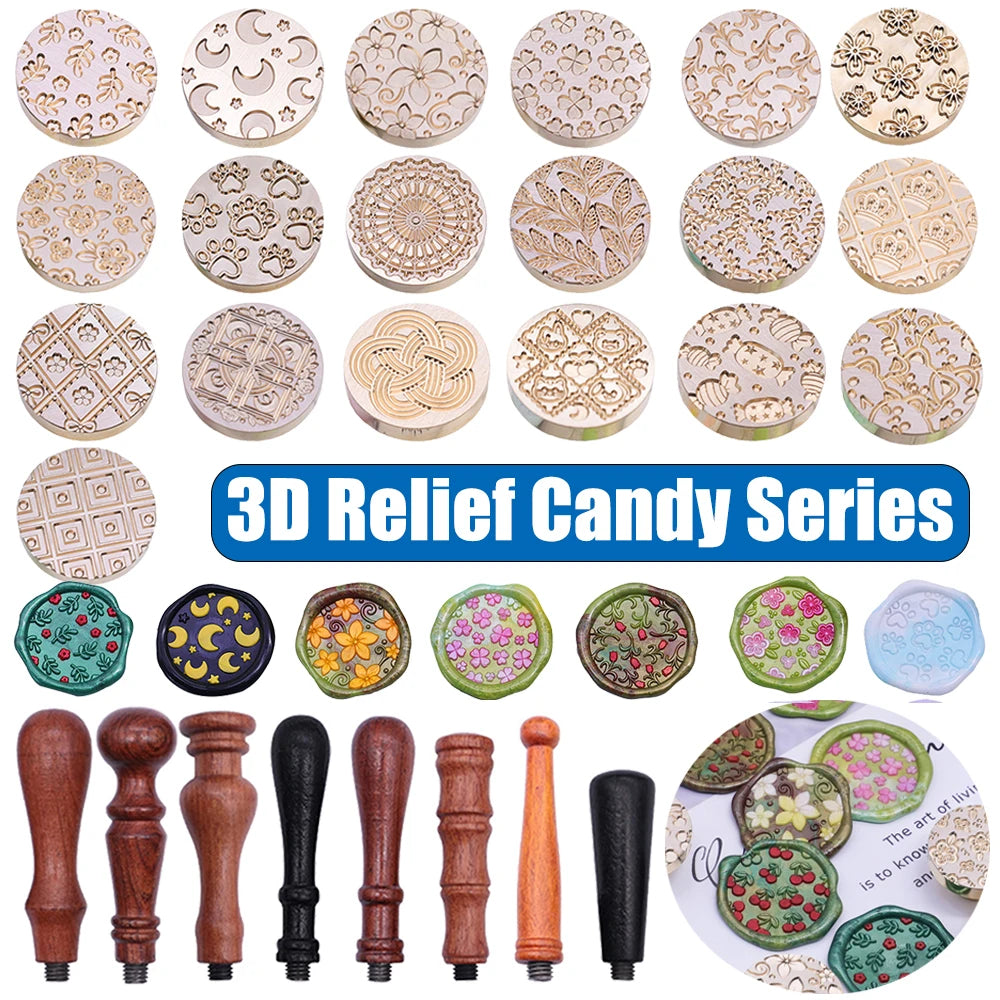 Wax Seal Stamps 3D Relief Candy Series Copper Head For Festival Gift Wrapping Cards Scrapbooking Sealing Tools Post Decor