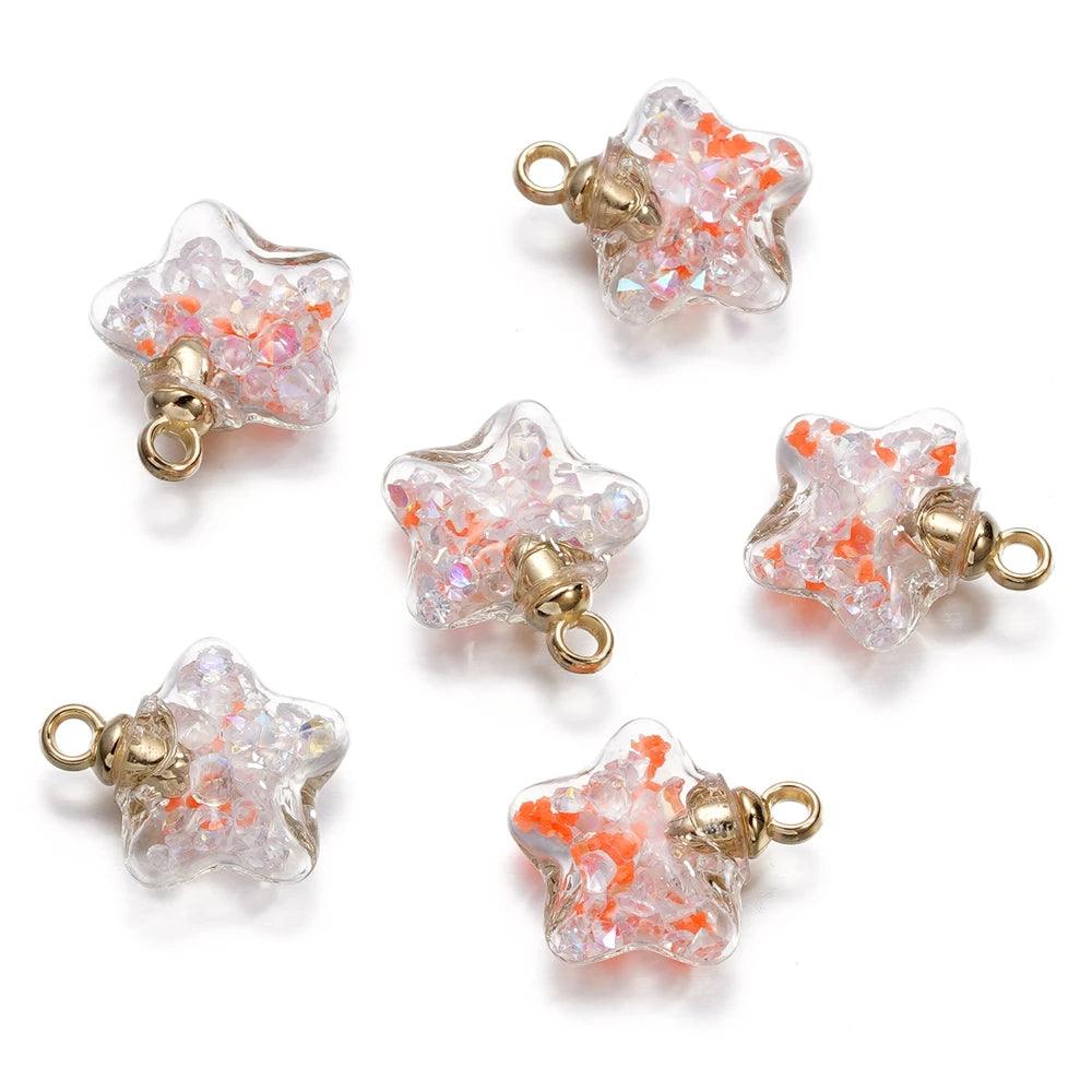 10Pcs 17x19mm Luminous Quicksand Beads Five-pointed Star Charms Pendants Ornaments for Necklace Earrings DIY Jewelry Making
