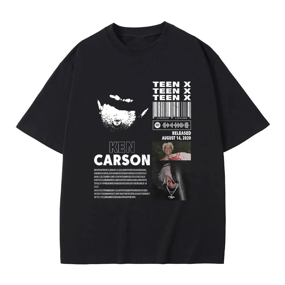Rapper Ken Carson Music Album Graphic T-Shirt with Playboi Carti Opium Print for Men and Women Hip Hop Oversized Streetwear