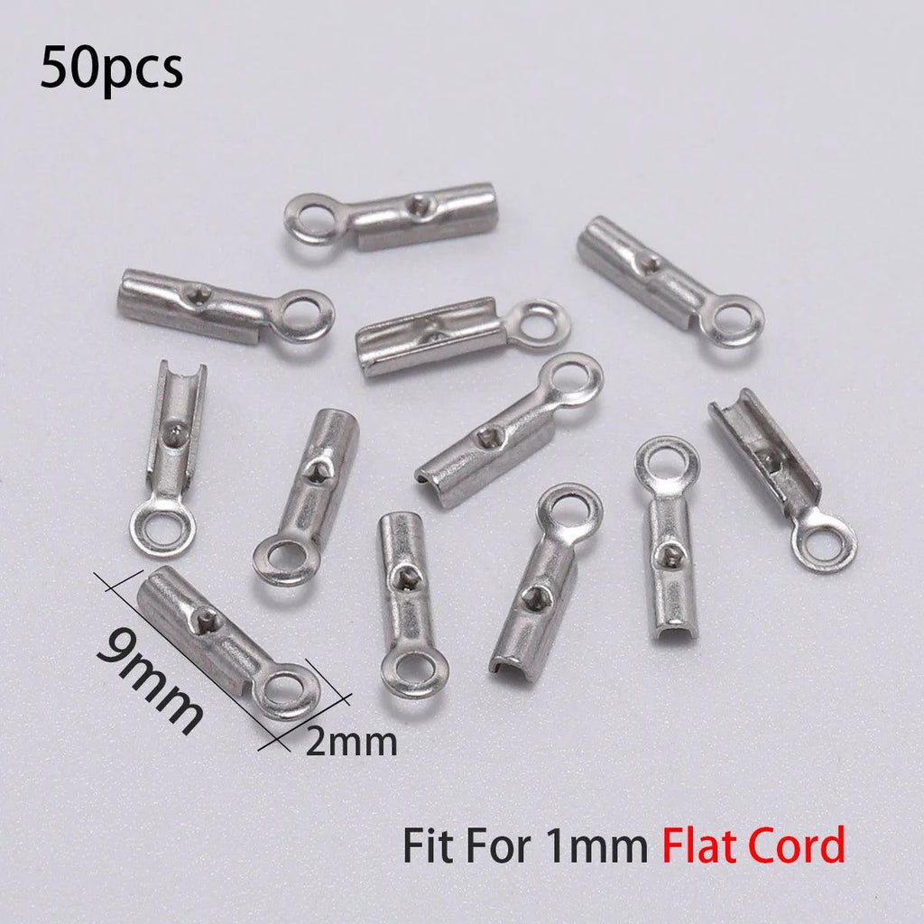 30/50pcs Stainless Steel Gold Rope Cords Crimp End Bead Caps Leather Clip Tip Fold For DIY Bracelet Necklace Jewelry Making