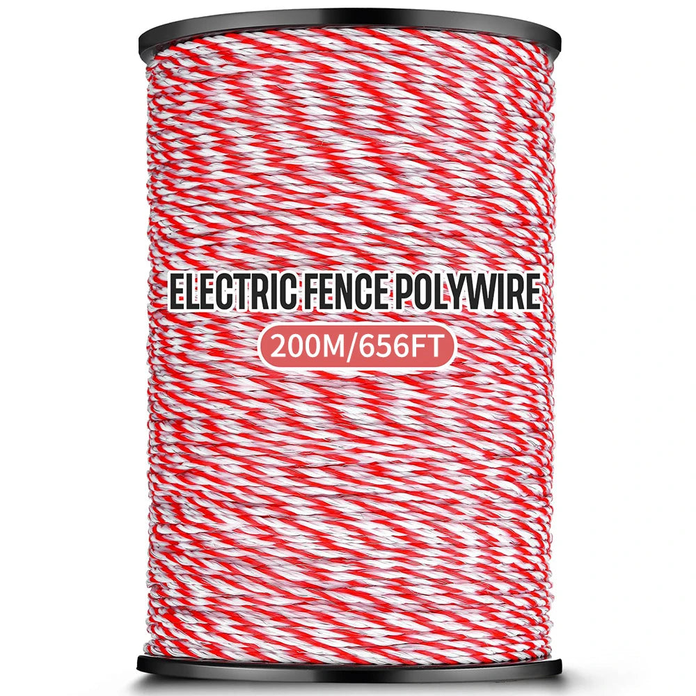 200/500M Roll Electric Fence Rope Polywire with Steel Poly Rope for Horse Animal Fencing Ultra Low Resistance Wire and Accessory