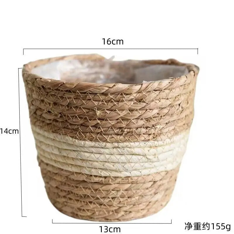 Straw Weaving Flower Plant Pot Wicker Basket Rattan Flowerpot Storage Baskets Garden Flowerpot Grass Woven Planter Basket