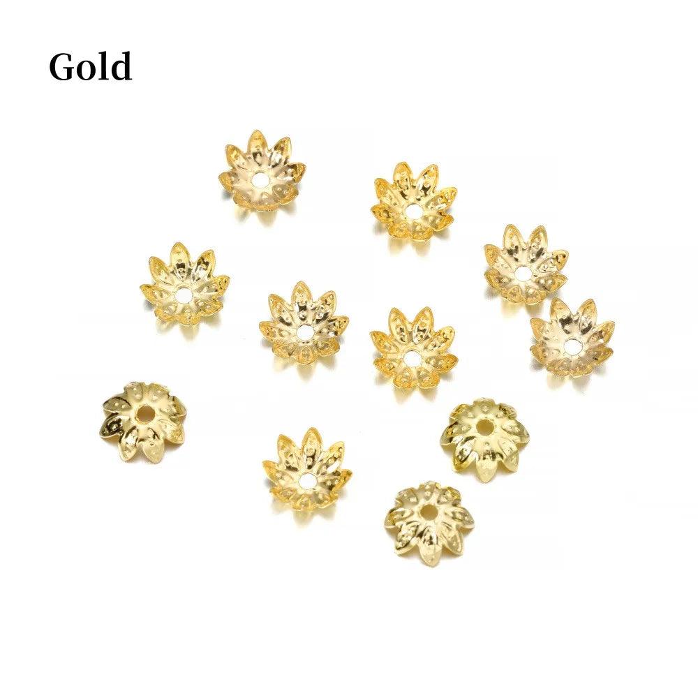 100pcs/Lot 8 10 mm  Lotus Flower Metal Loose Spacer Bead Caps Cone End Beads Cap Filigree For DIY Jewelry Finding Making
