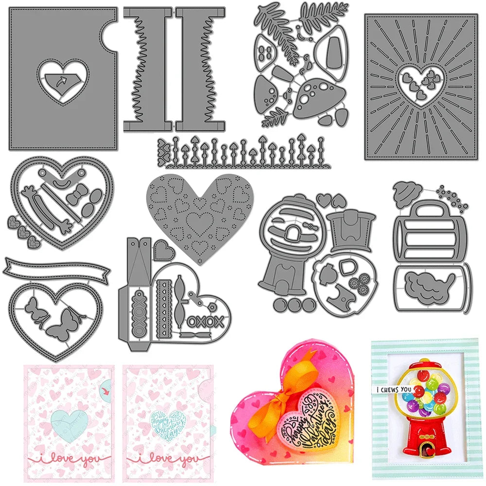 Heart Pouch and Add-On Metal Cutting Dies Embossing Diecut for DIY Wedding Card Making Scrapbooking Crafting Supplies