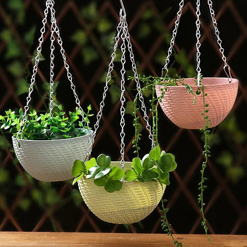 Balcony Chain Hanging Planters Flower Pot Basket Imitation Rattan Weaving New