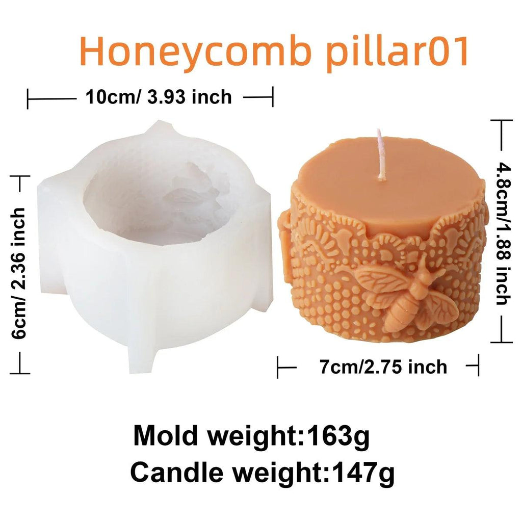 3D Bee Honeycomb Column Pillar Candle Molds Beehive Silicone Mould for Homemade Beeswax Aromatherapy Craft Soap Plaster Mold
