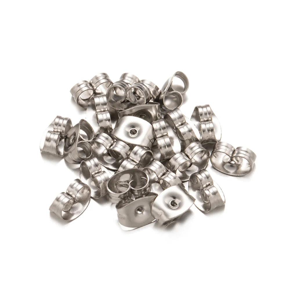 100pcs 4.5x6mm Gold Stainless Steel Butterfly Earring Safety Back Stopper for Stud Hypoallergenic Jewelry Making Finding Supply