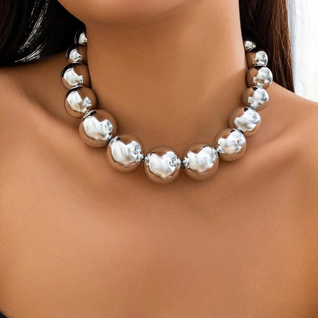 IngeSight.Z Exaggerated CCB Material Big Ball Beads Choker Necklace For Women Punk Gold Color Hip Hop Chain Party Jewelry Gifts