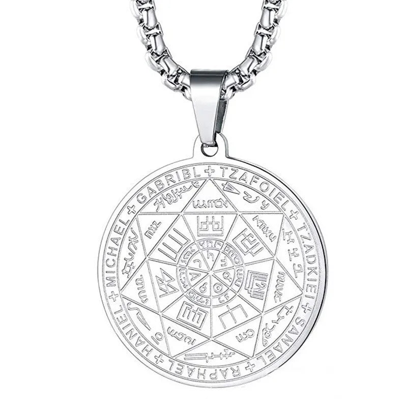 Seven Archangels Amulet Stainless Steel Necklaces Men Women Seal of Solomon Talisman Necklace Protection Jewelry Collar Hombre