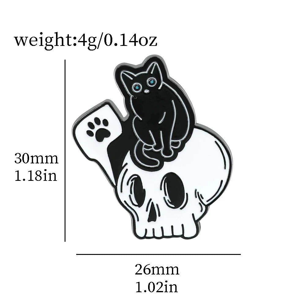 Cartoon Human Skeleton Brooch Skull Cat Metal Enamel Badge Backpack Clothes Lapel Pin Jewelry Accessories Gift